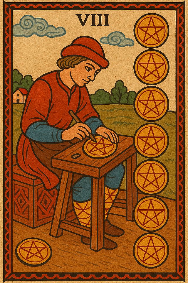 8 пентаклей - младший аркан в картах таро