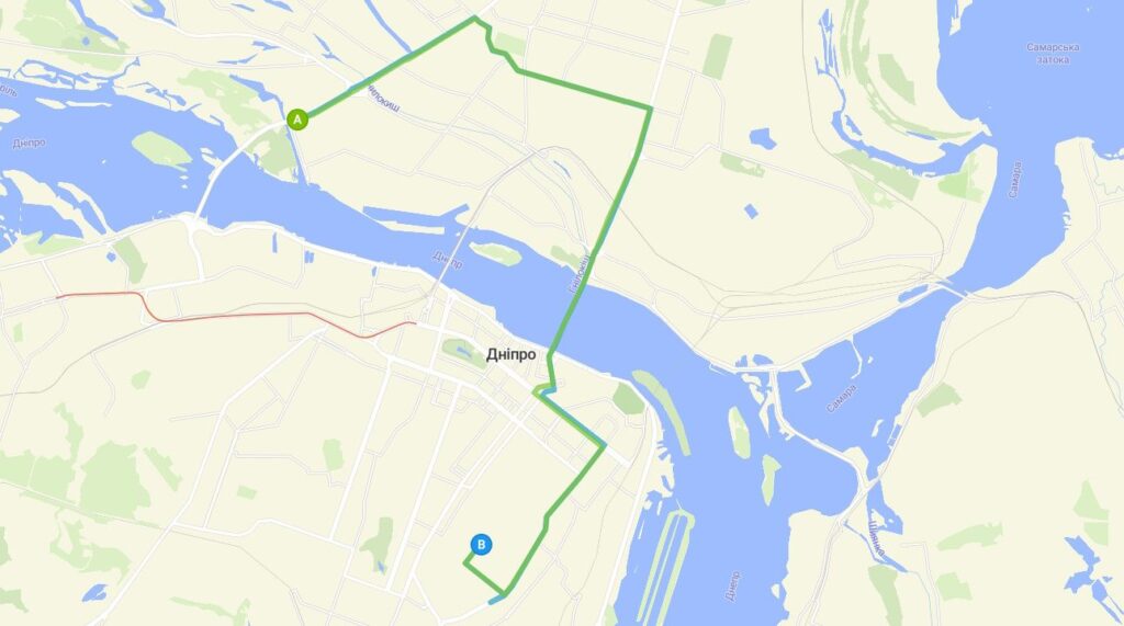 Маршрут движения 124 автобуса в городе Днепр
